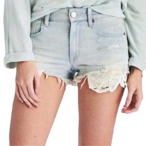 American Eagle Hi-Rise Shortie Size 8 US Light Denim  Lace High Waisted‎ Shorts